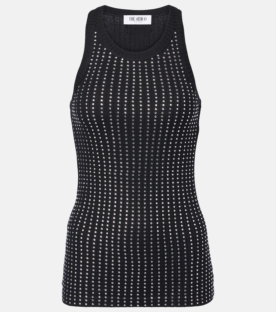 Crystal-embellished ribbed-knit tank top
