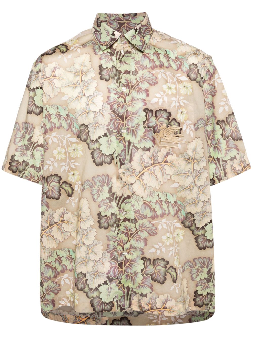 Pegaso-embroidered floral-motif shirt - Neutrals