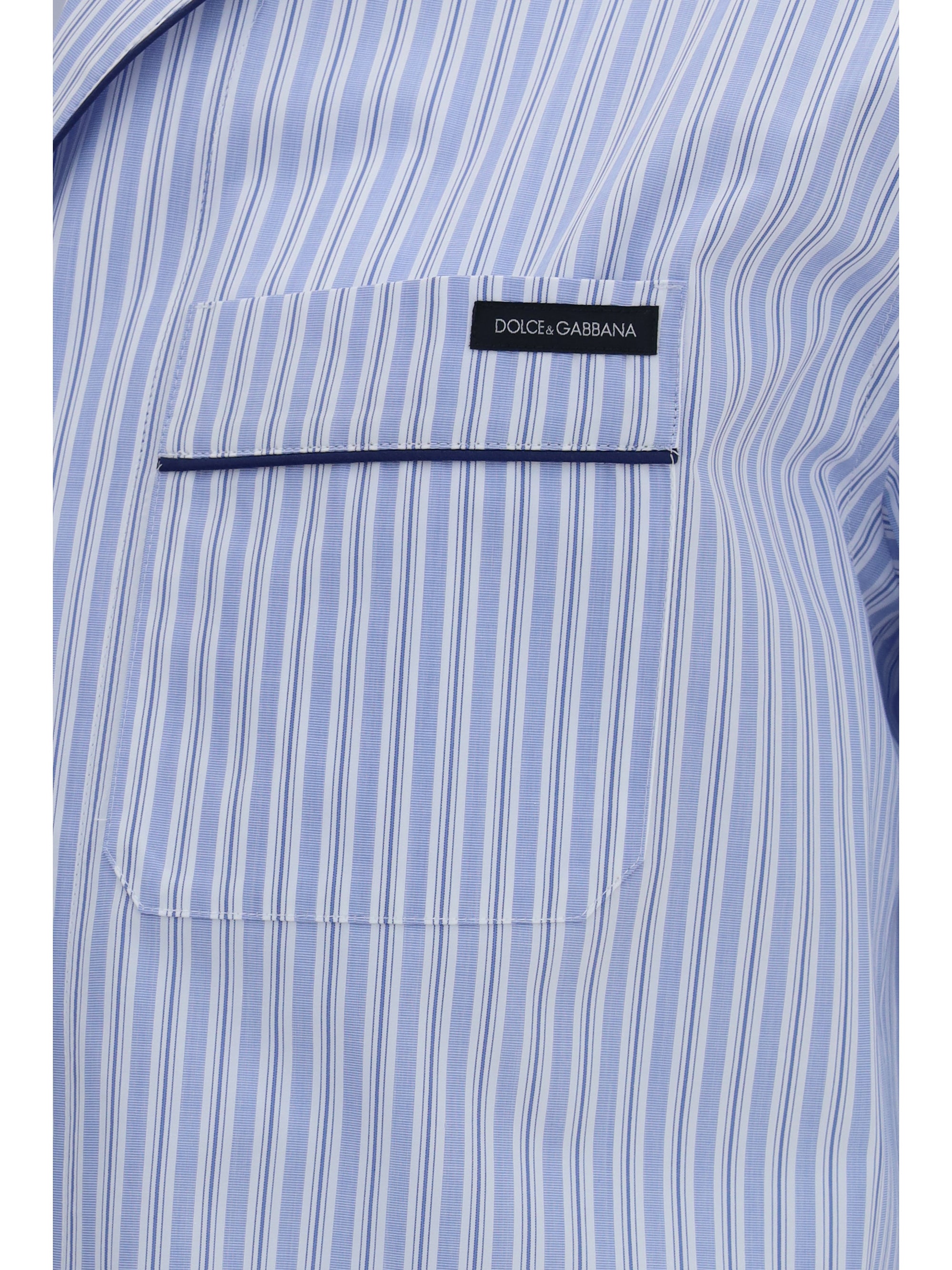 Striped Embroidered Cotton-Silk Shirt — Blue