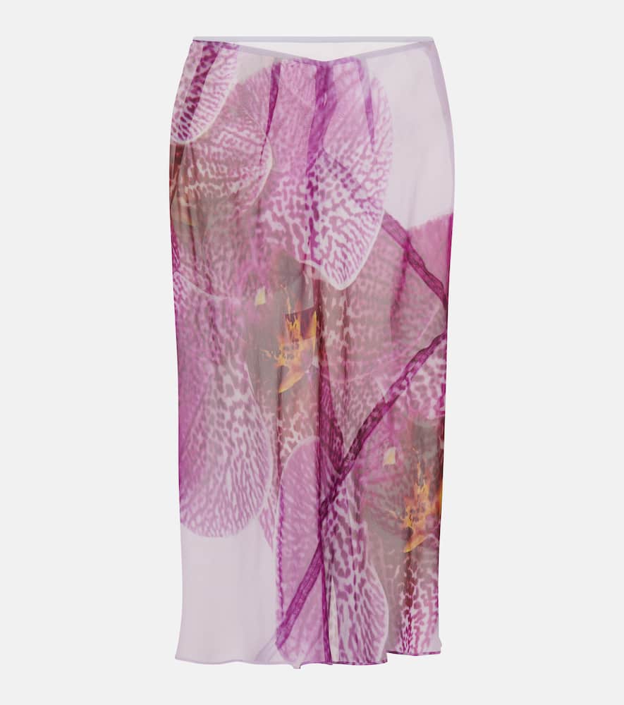 Printed silk midi skirt