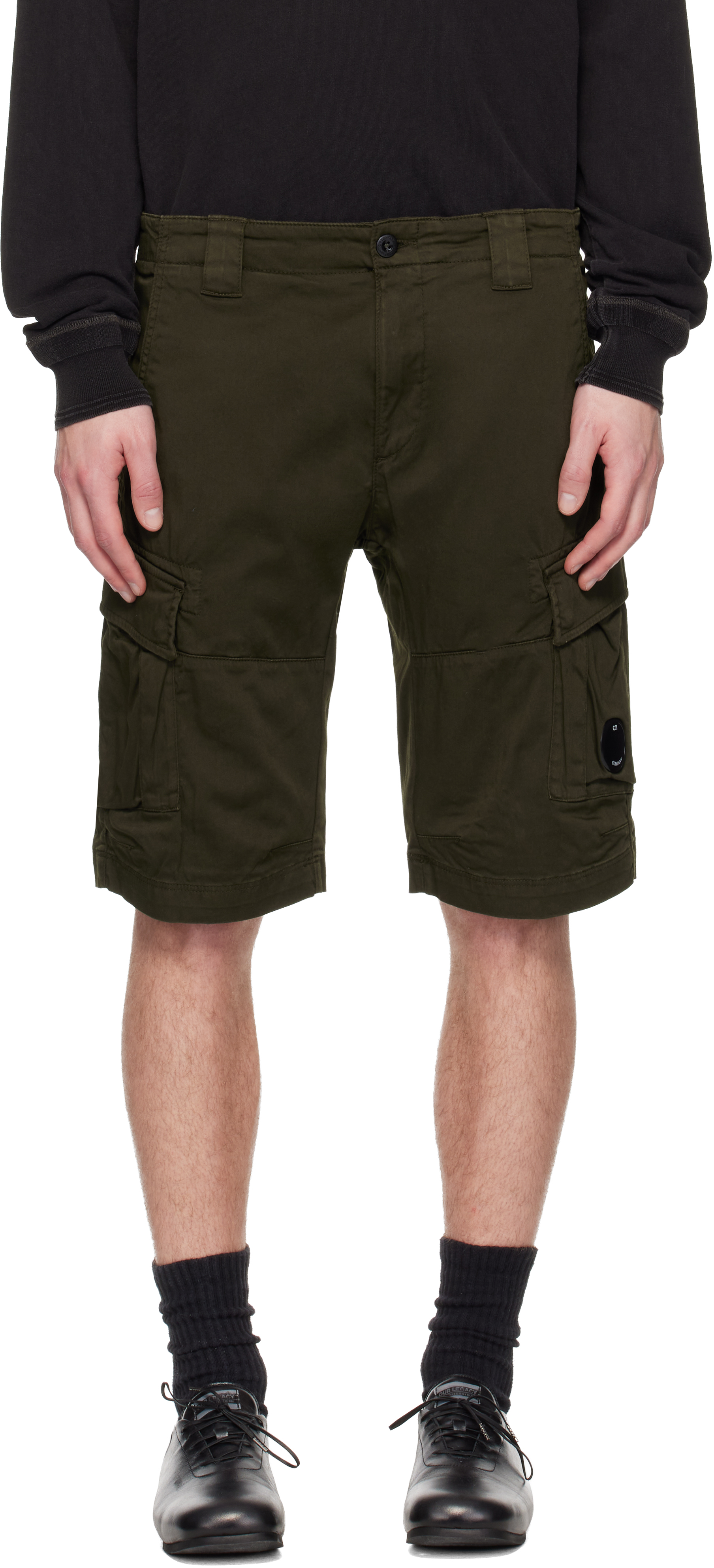 Khaki Stretch Sateen Cargo Lens Shorts