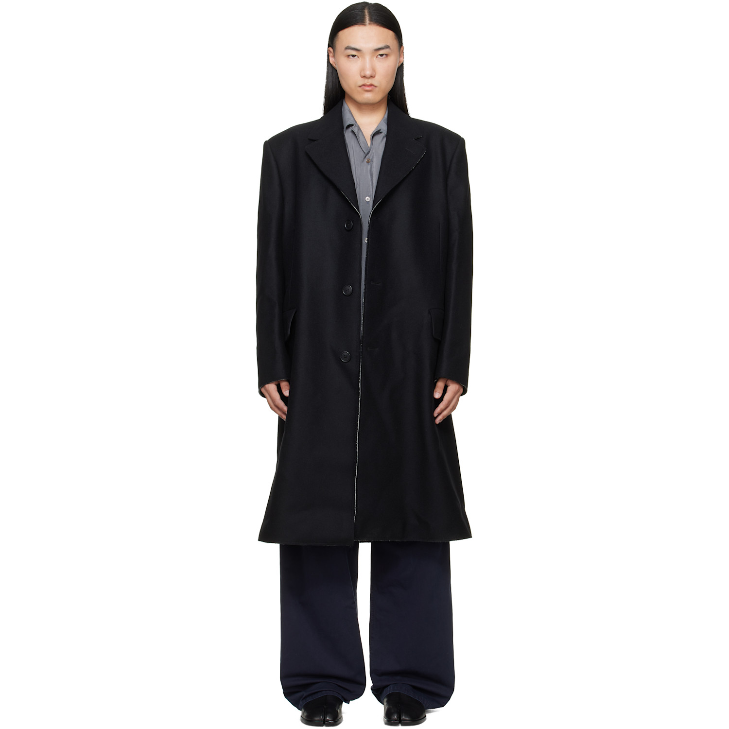 Black Wool Felt Single-Breasted Coat