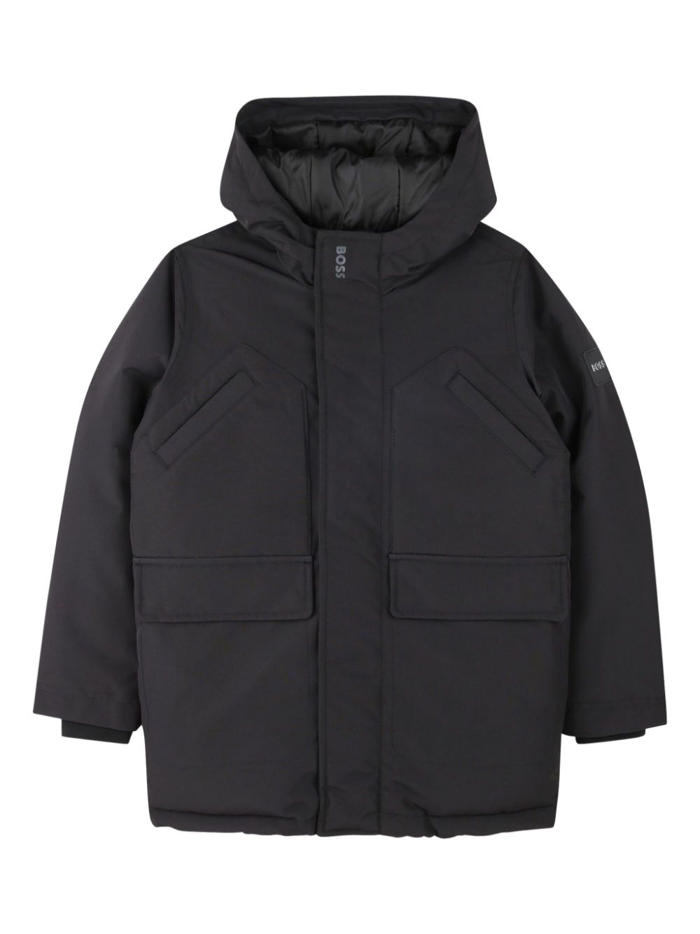 Logo-appliqué parka coat - Black