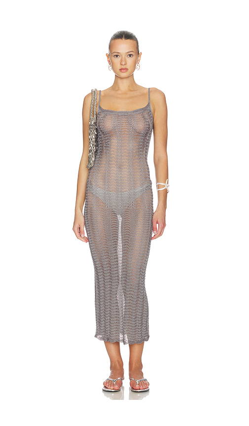 Lovers and Friends Oliviyah Wavy Knit Midi Dress in Metallic Silver. XXS. Also in L, M, S