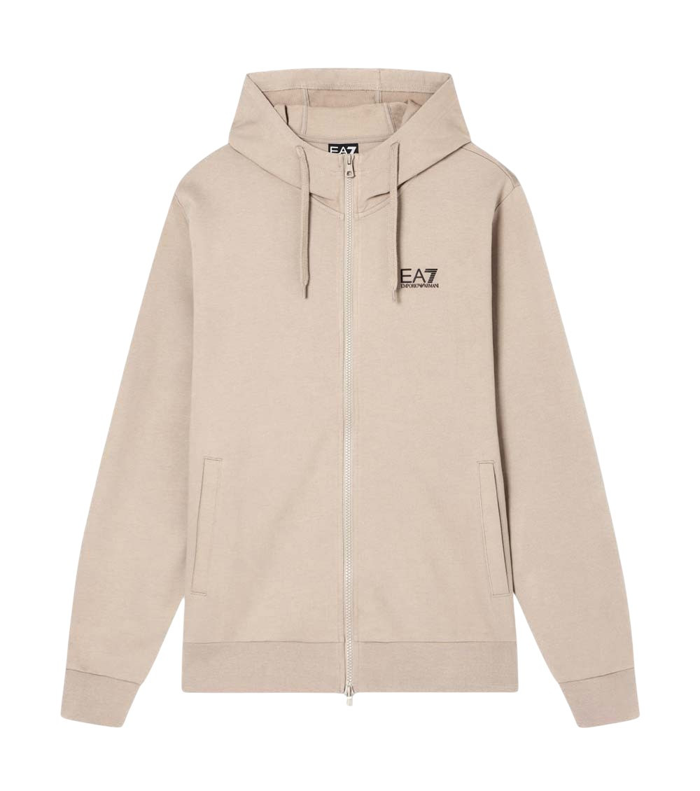 Beige Logo Zip Up Hoodies