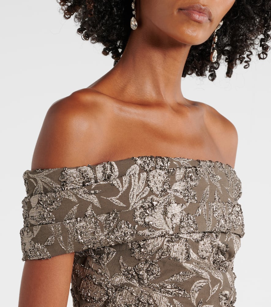 Floral metallic jacquard midi dress