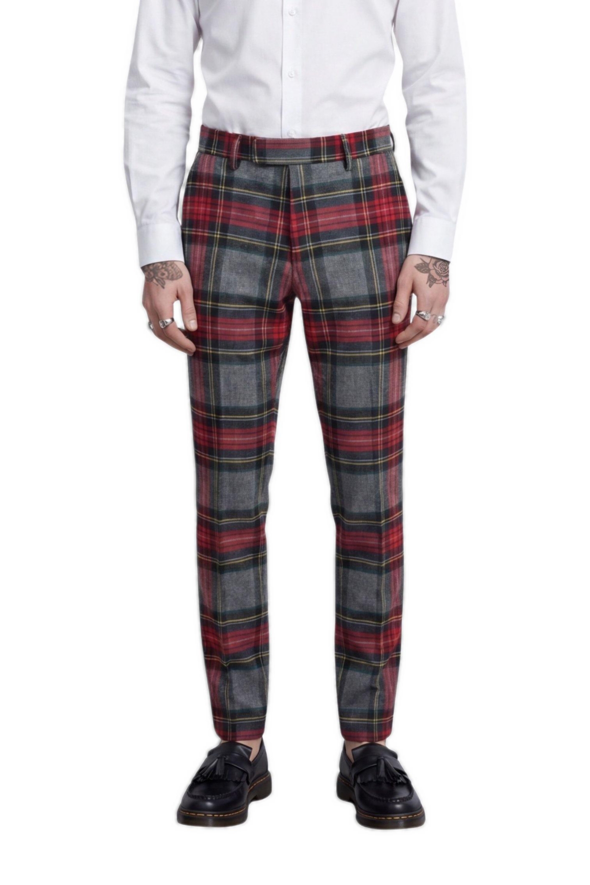 Men's Cardosi Slim-Fit Tuxedo Wool Suit Pants - Red grey
