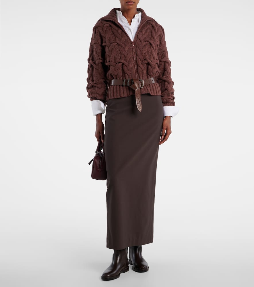 Cable-knit cashmere zip-up cardigan