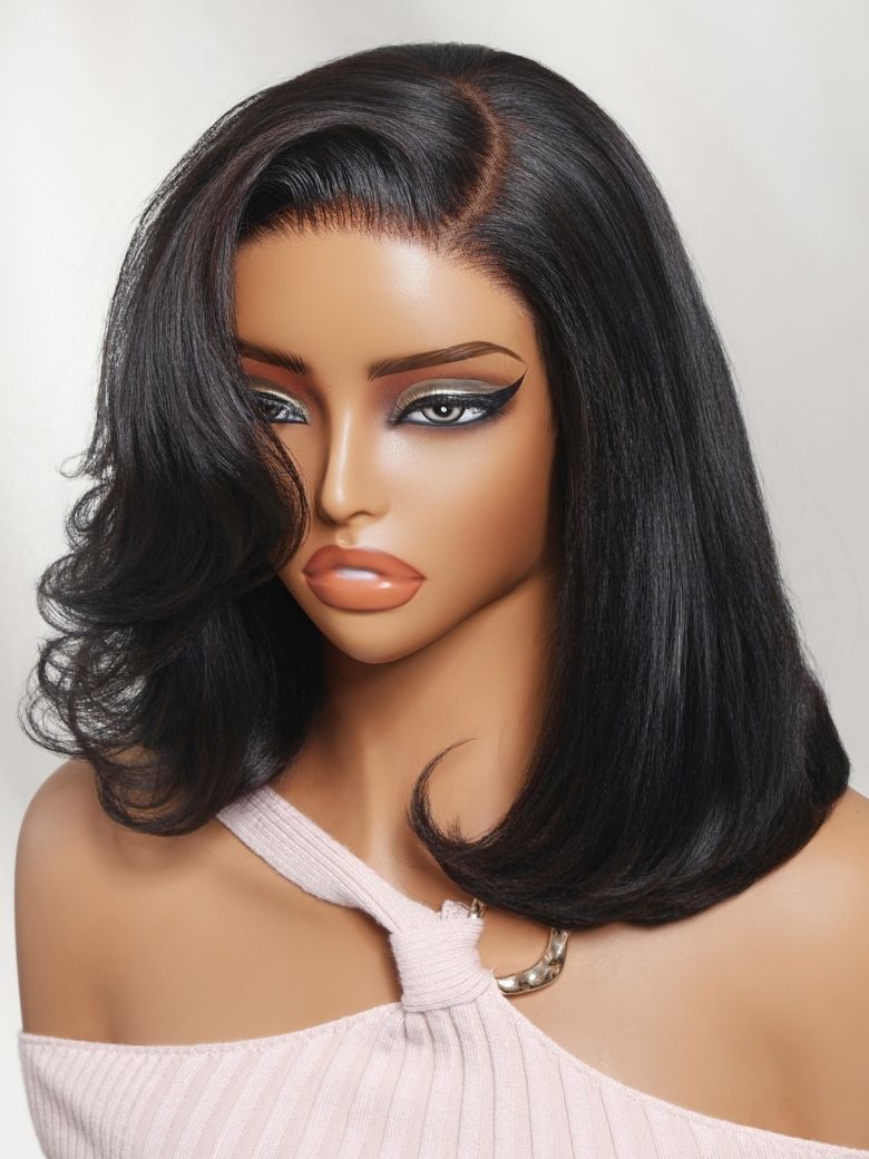 UNice 7x5 Bye-Bye Slip™ Lace Natural Black Side Part Blowout Bob Wig with Soft Curled End