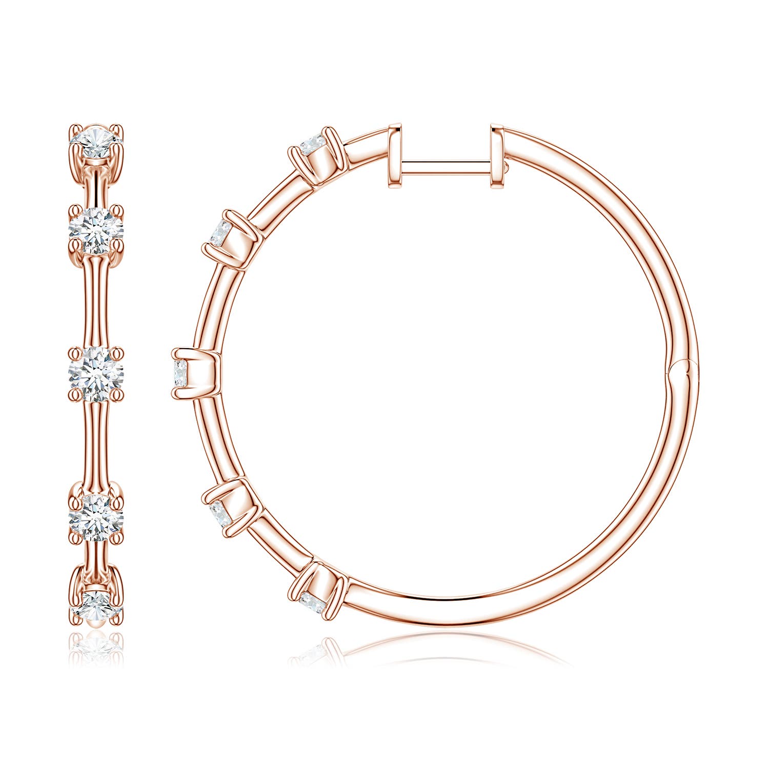 Angara 1.05 CTW Round Diamond Five-Stone Station Hoop Earrings in 14K Rose Gold