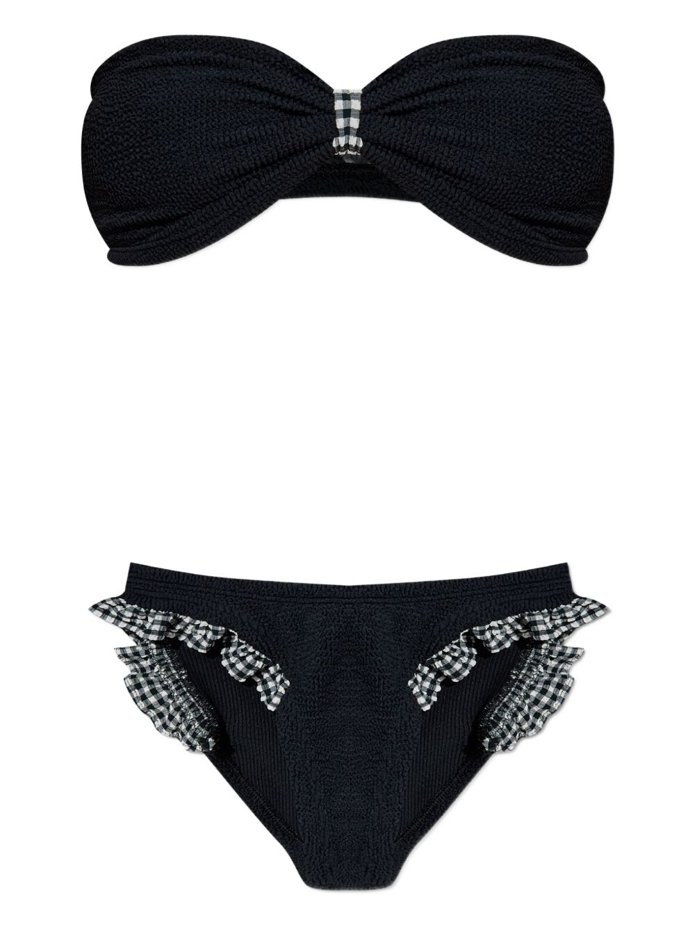 Jean gingham-ruffle crinkle bikini - Black