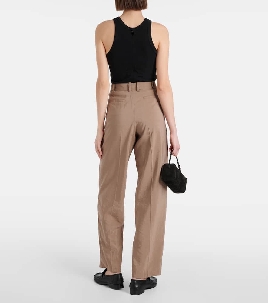 Pleated silk-blend twill straight pants
