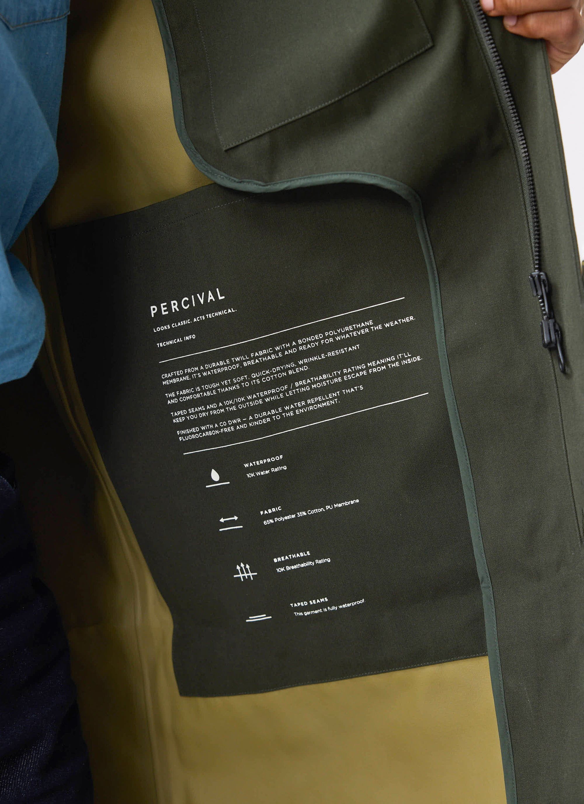 Men's Greyson Long Trench Coat Waterproof Dark Green with Green