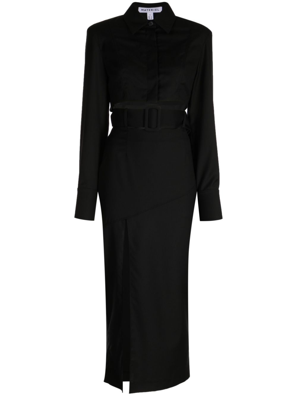 Cut out-detail belted wool dress - Black