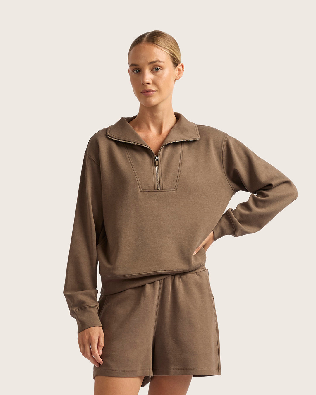 Women's Quarter Zip Sweater - Oyster