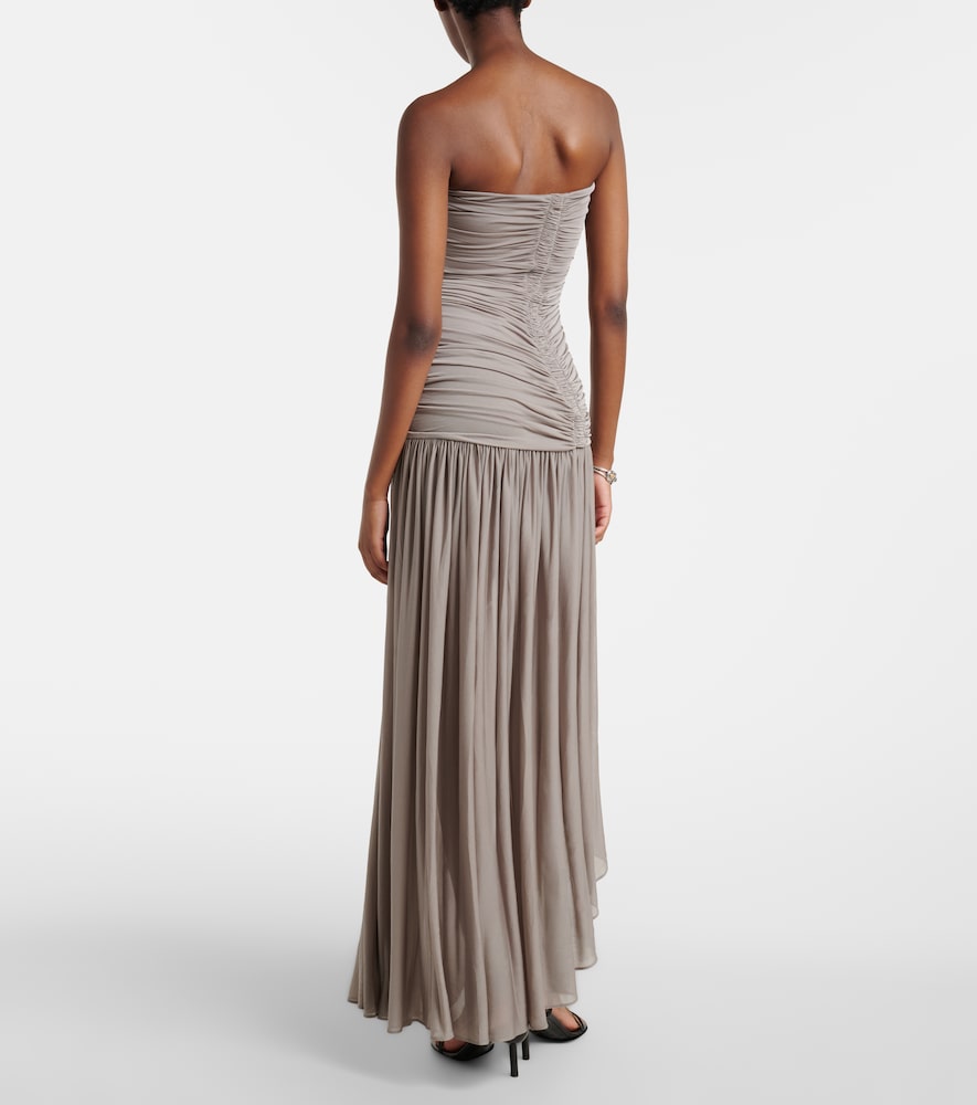 Ruched asymmetric midi dress