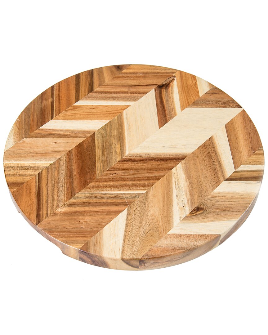 International Acacia Herringbone Round Cutting /Serve Board With Inset Handles