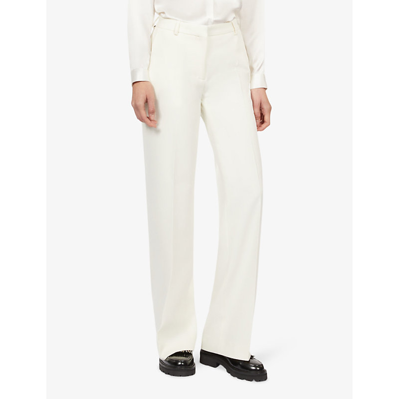 Womens Ecru Straight-leg High-rise Stretch-woven Trousers 6