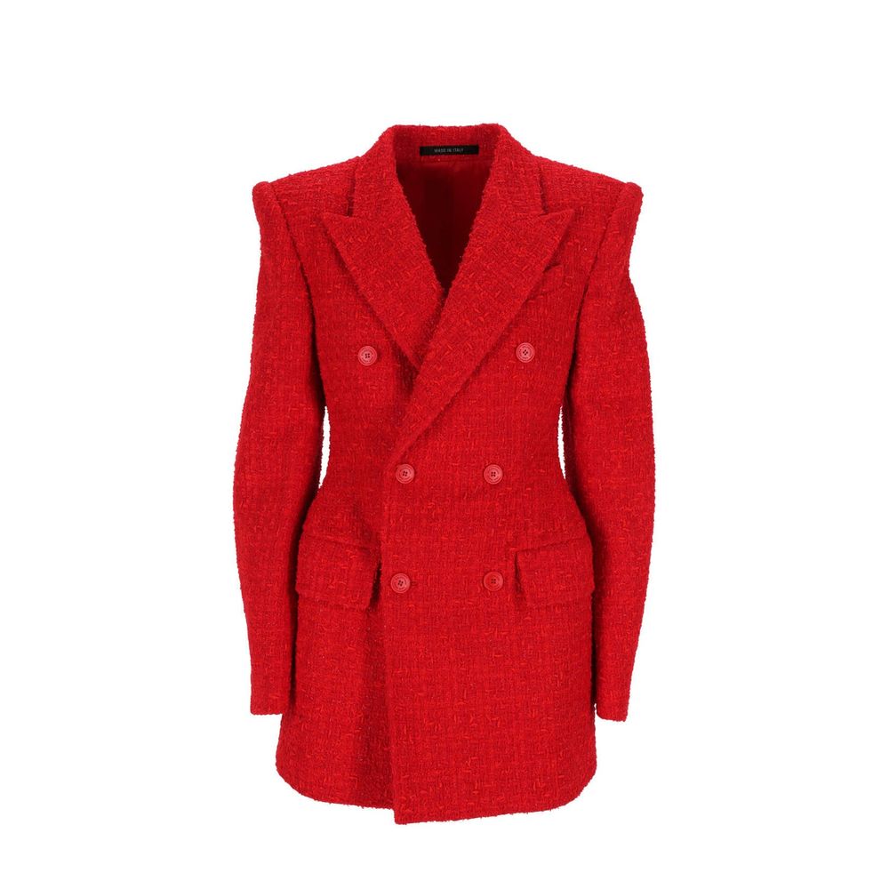 Double-Breasted Wool Blend Blazer — Red