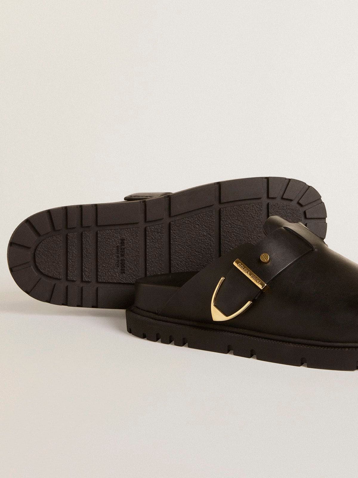 Golden Goose - Women's Lucy Sabot In Glossy Black Leather With Gold Metal Buckle, Woman