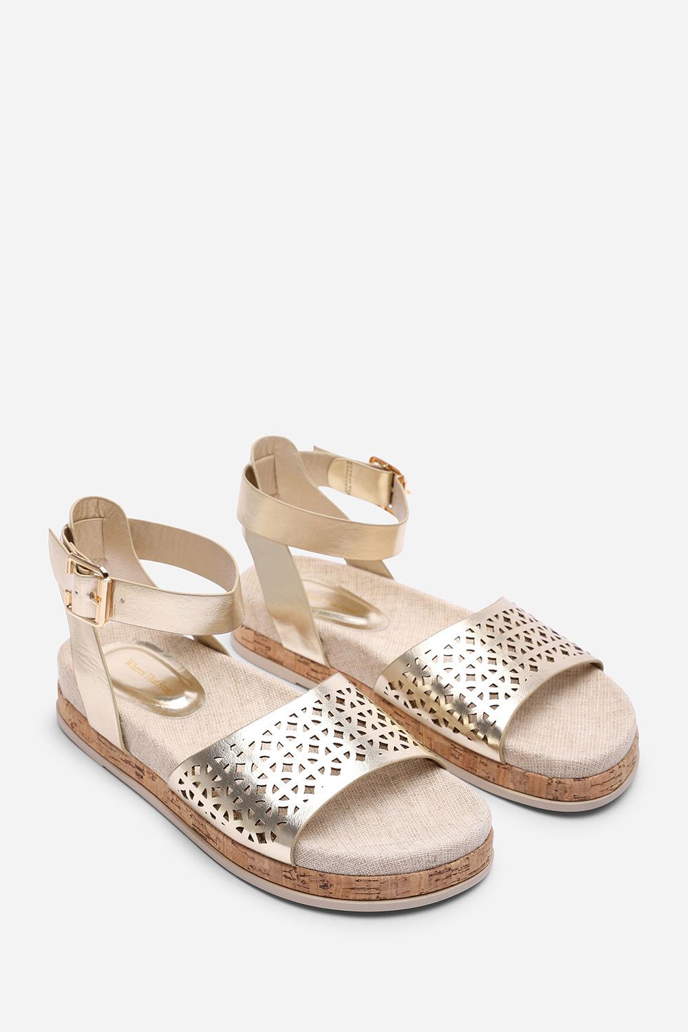 Where's That From Women's 'Brissa' Cut Out Strap Sandals with Buckle Ankle Closure in Metallic Gold