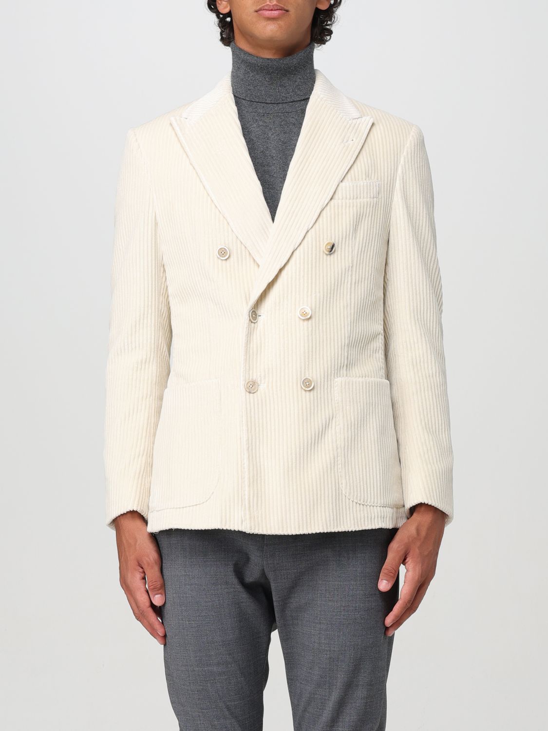 Double-breasted corduroy blazer - Neutrals