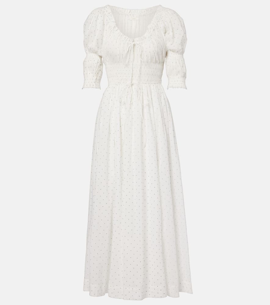 Dôen Ischia gathered polka-dot cotton midi dress