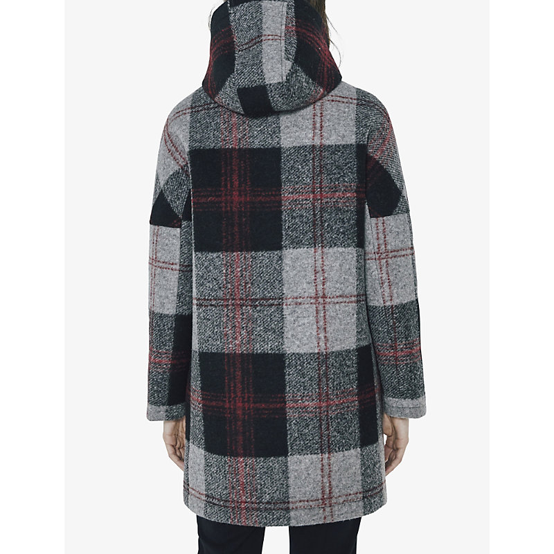 Womens Charcoal Grey Checked Hooded Woven Coat