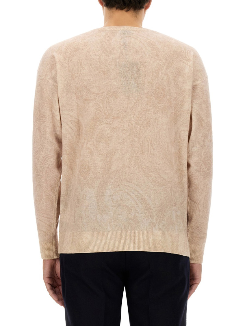 Beige Pullover With Inlaid Paisley Motif