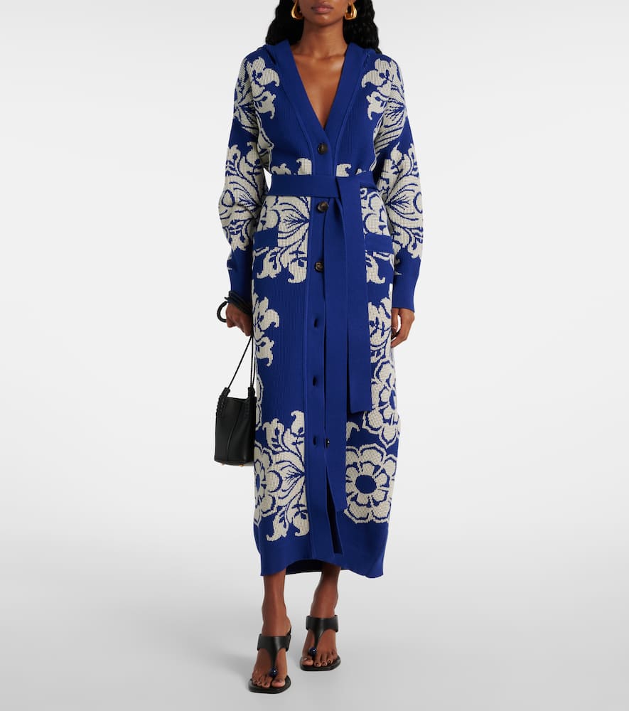 Floral waffle-knit hooded cardigan