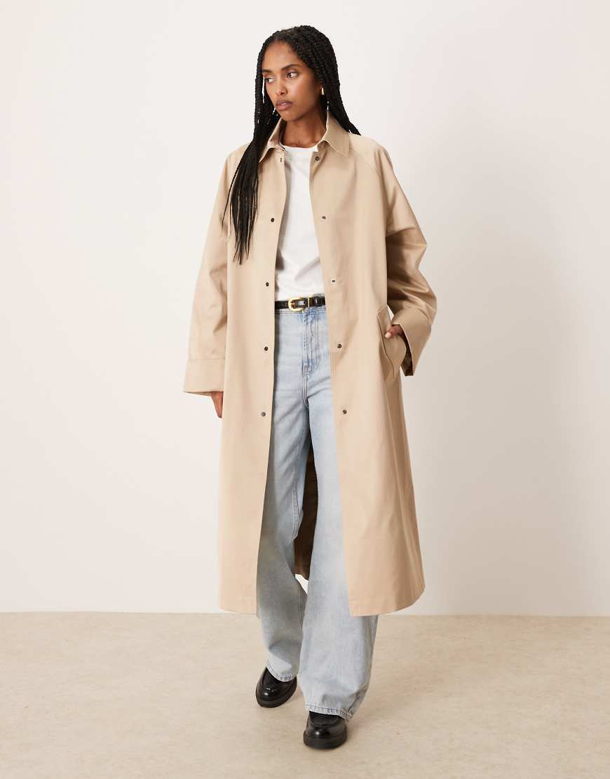 Longline car coat trench in stone-Neutral