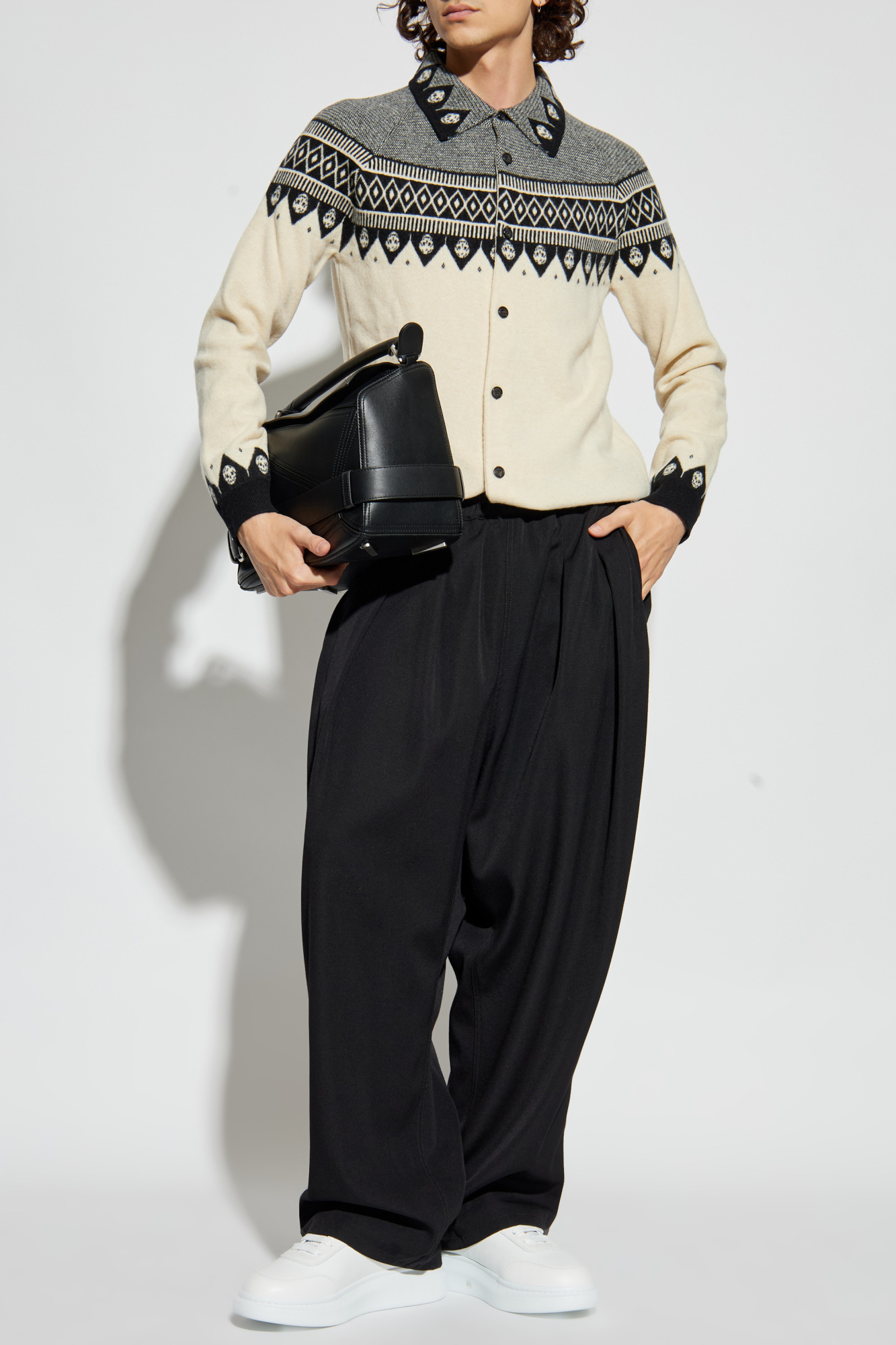 Wool Cardigan, Men's, Cream