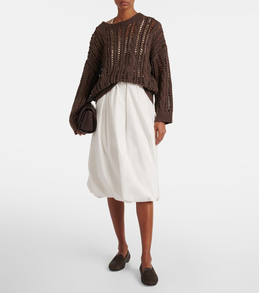 Cotton-blend midi skirt