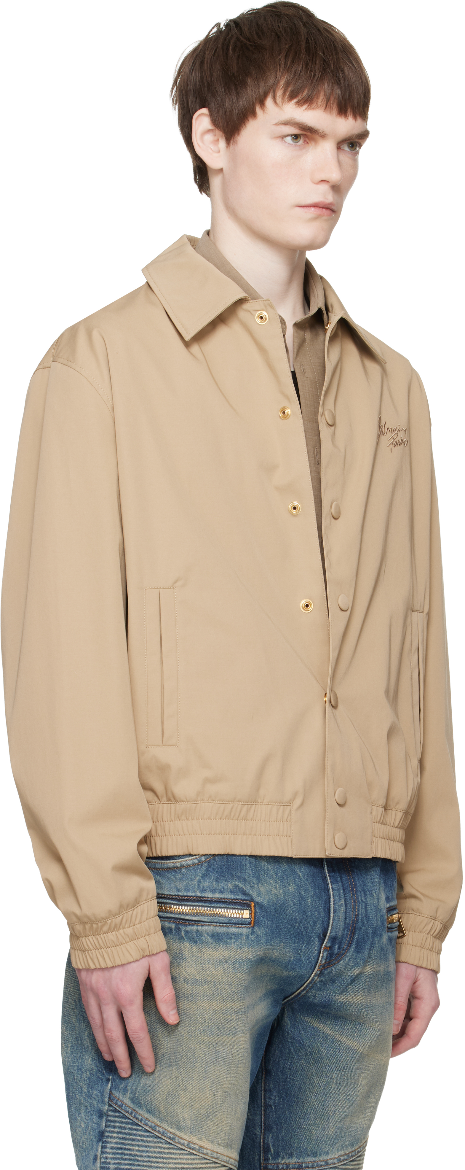 Beige Cotton Twill Bomber Jacket