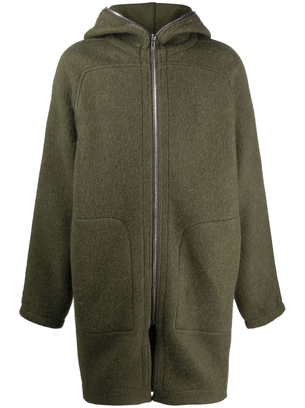 Zip-up hooded wool coat - Green
