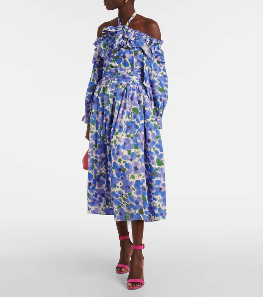 Floral off-shoulder cotton-blend top