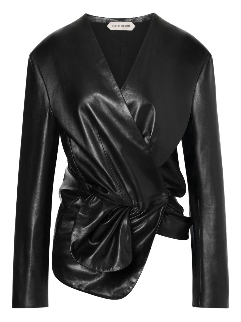 Wrap-style leather jacket - Black