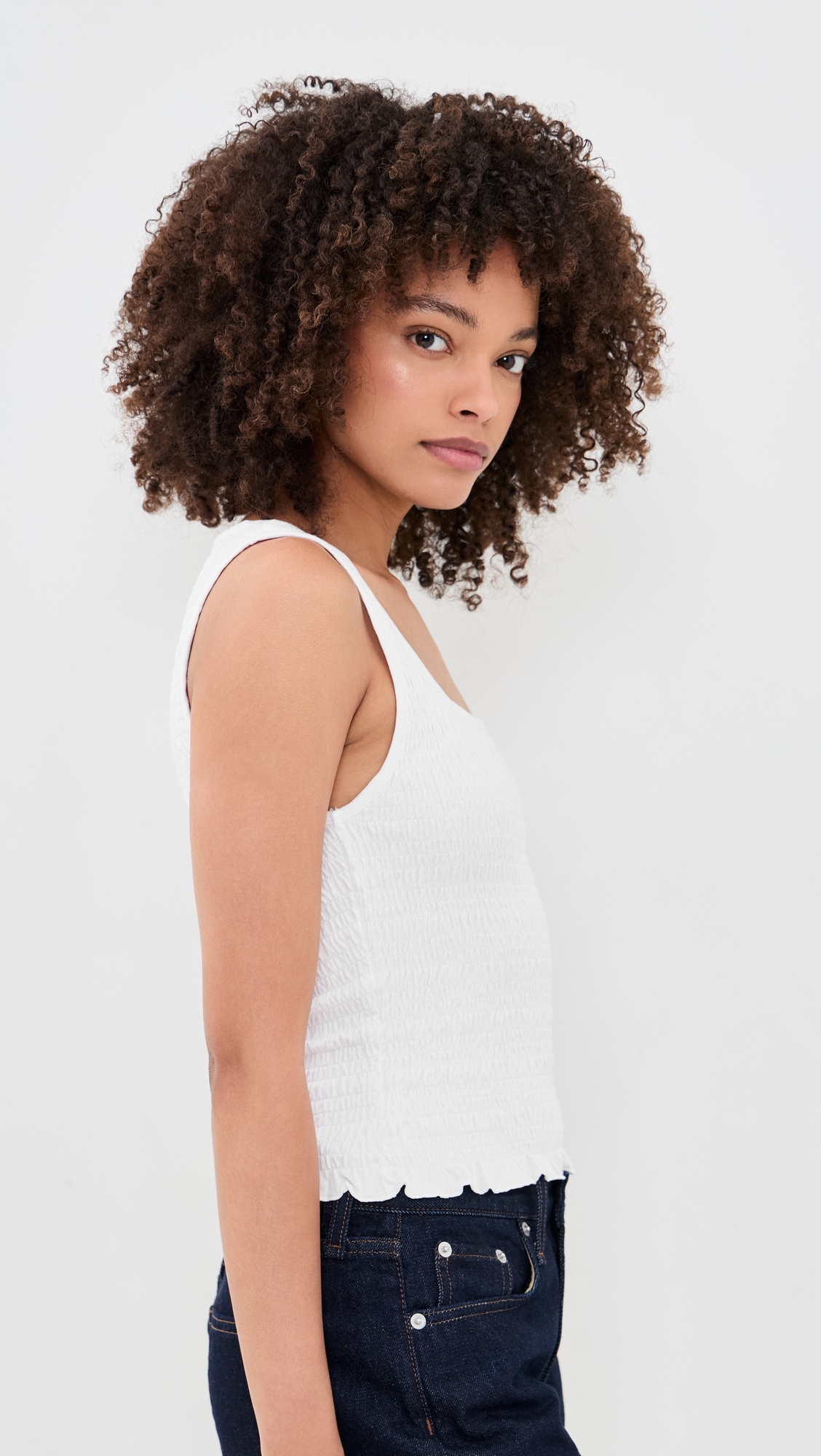 Scoop Neck Smocked Tank White