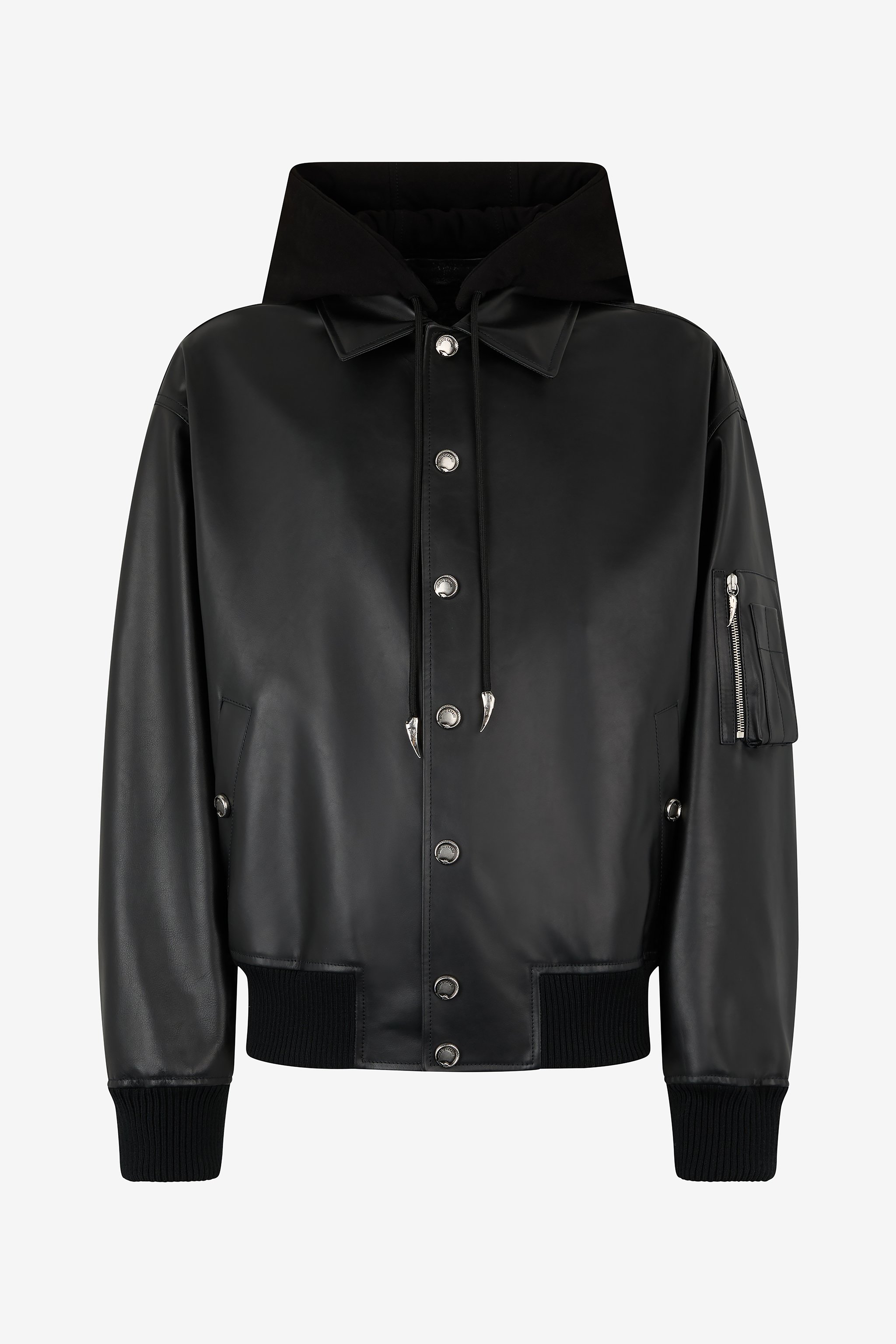 Leather Bomber Jacket With Hood