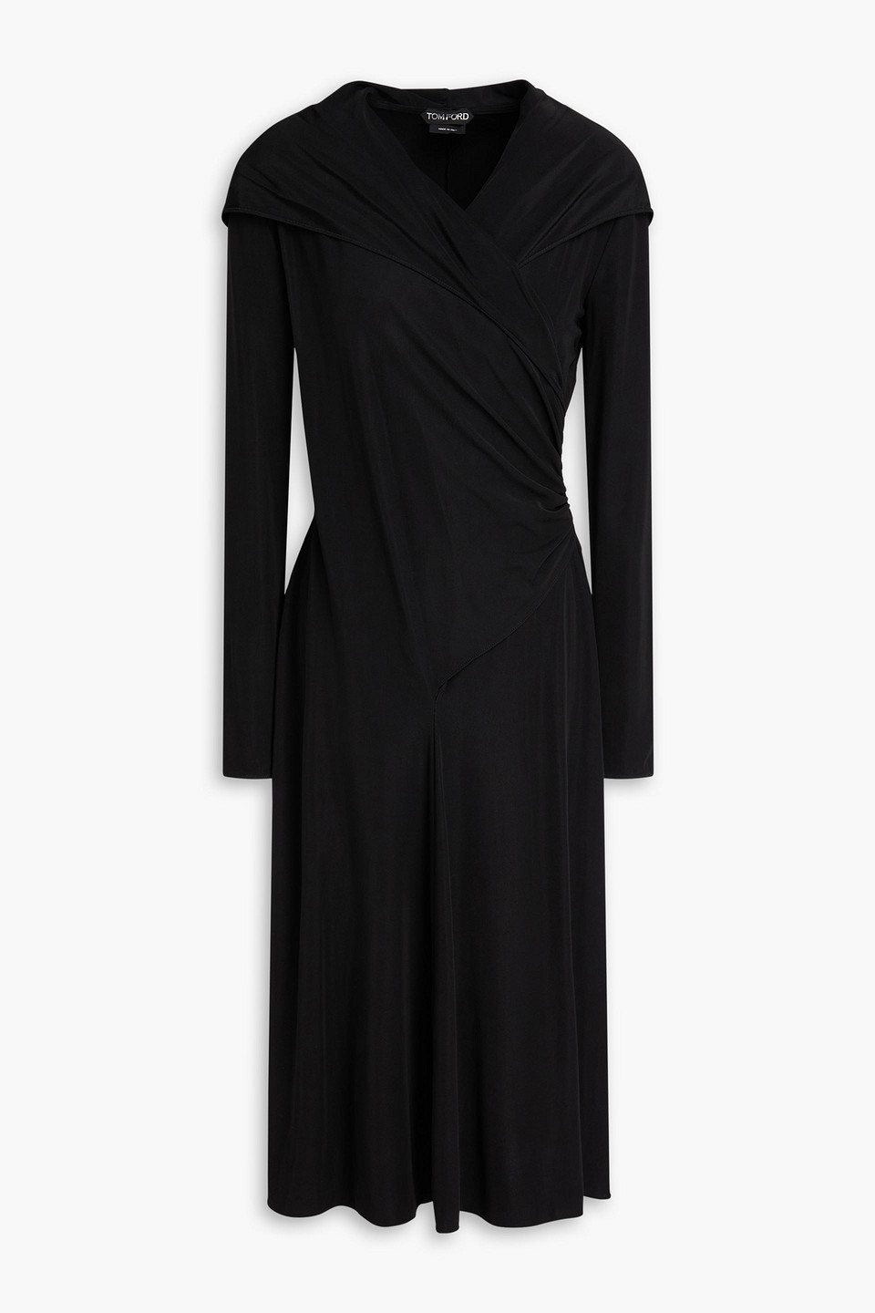 Wrap-effect ribbed jersey hooded midi dress - Black - IT 38
