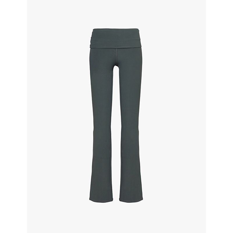 Womens Dark Cactus Alosoft Fold-over Bootcut Stretch-woven Leggings Xxs