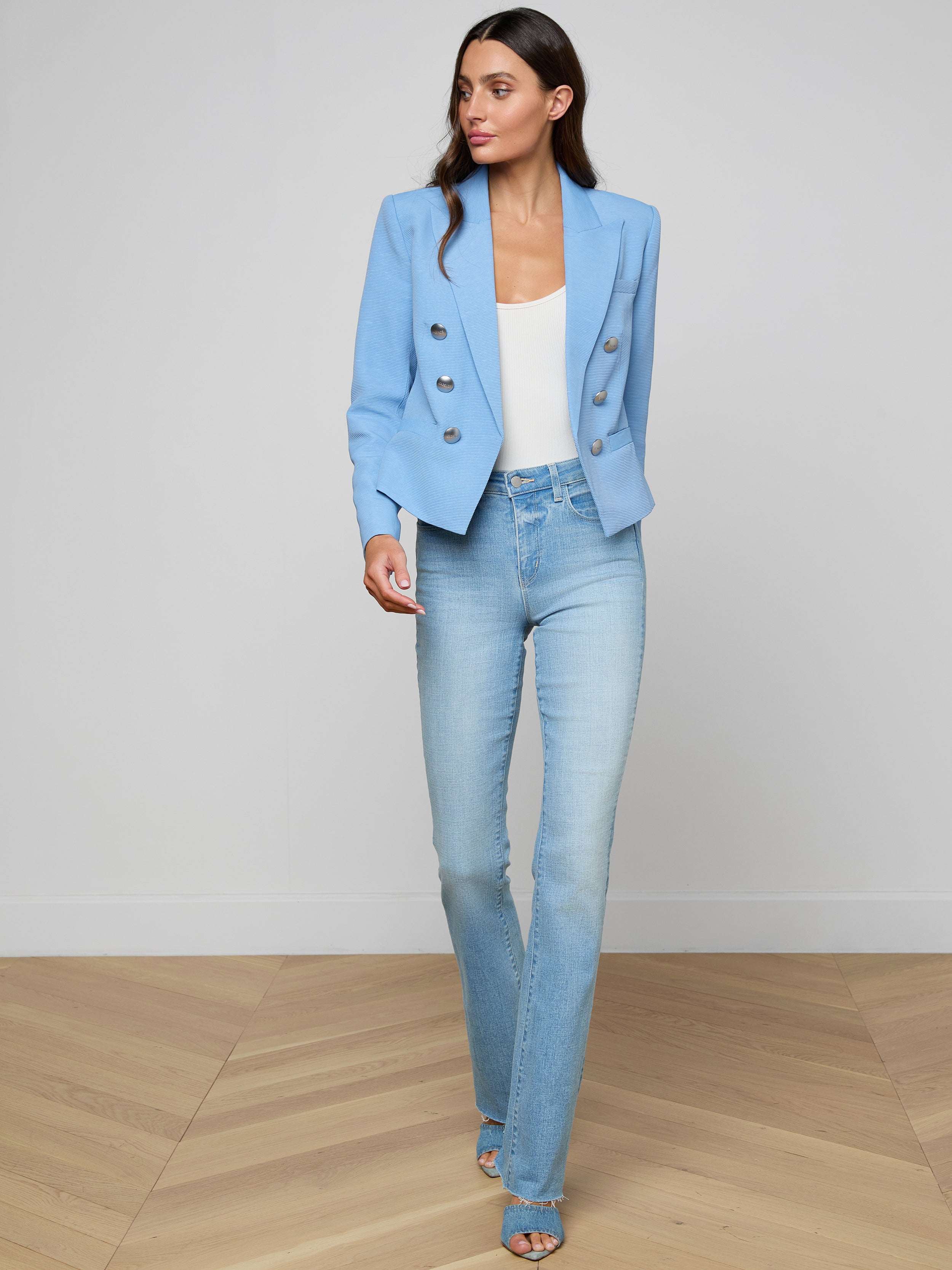Brooke Blazer In Allure Blue/ivory/blue Watercolor Lilac