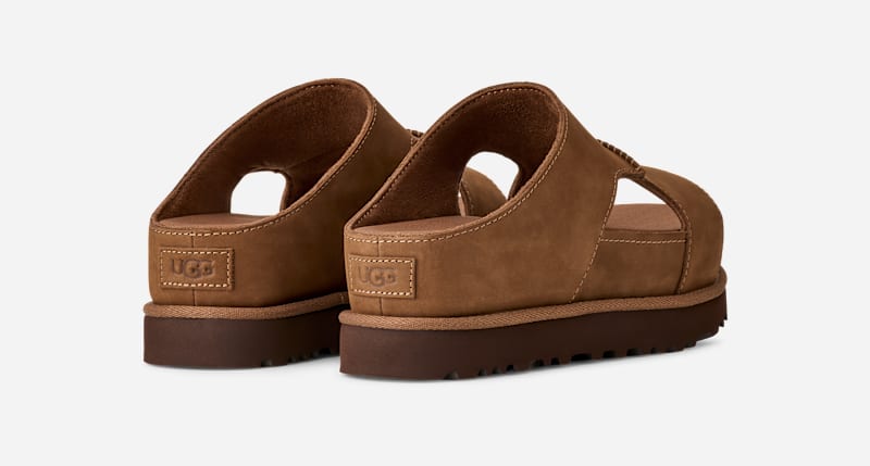® Women's Goldenstar Hi Cutout Slide Leather Sandals in Dark Chestnut