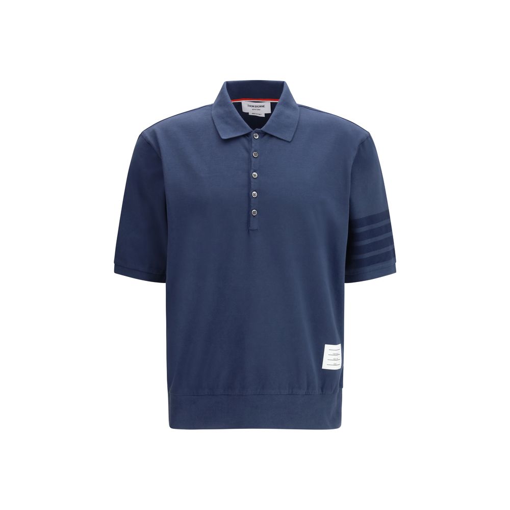 Striped Cotton Polo Shirt — Navy