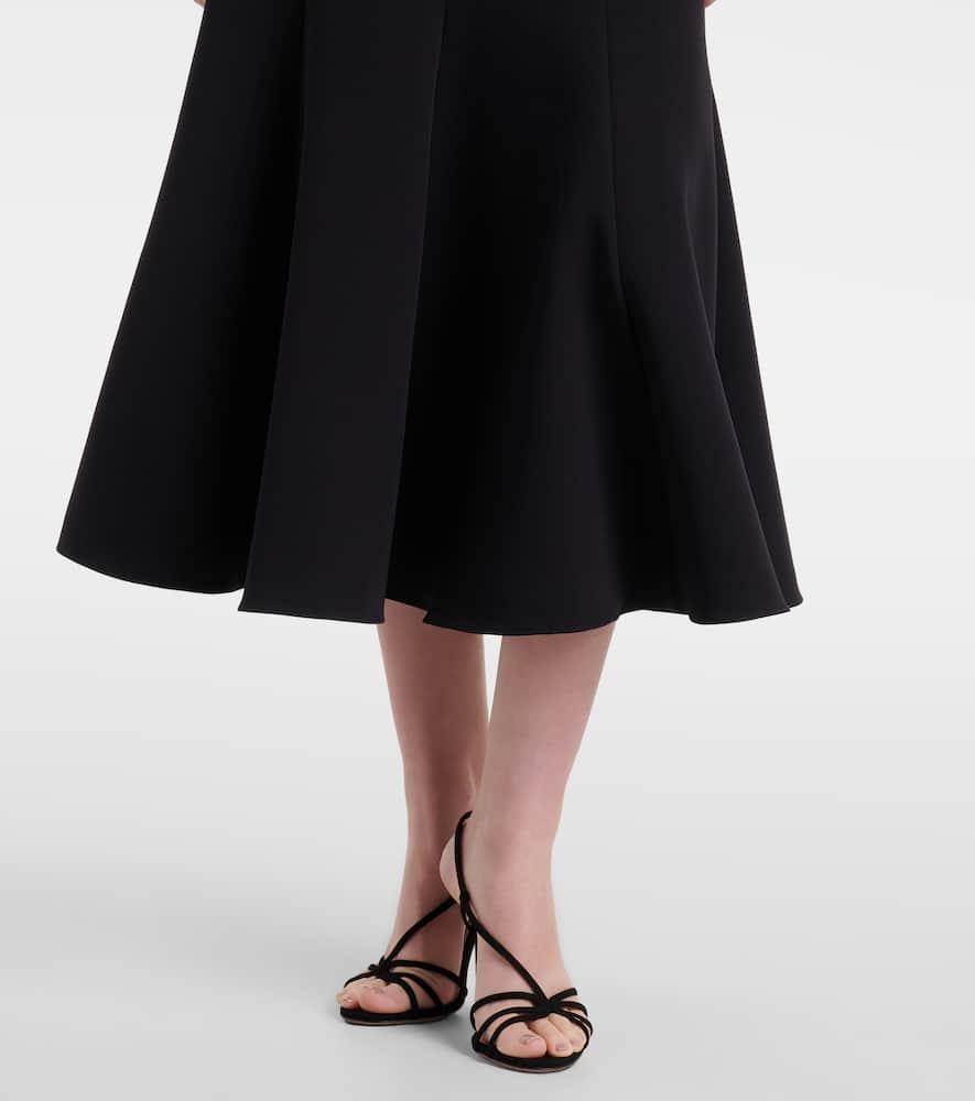 Floral-appliqué crêpe midi dress