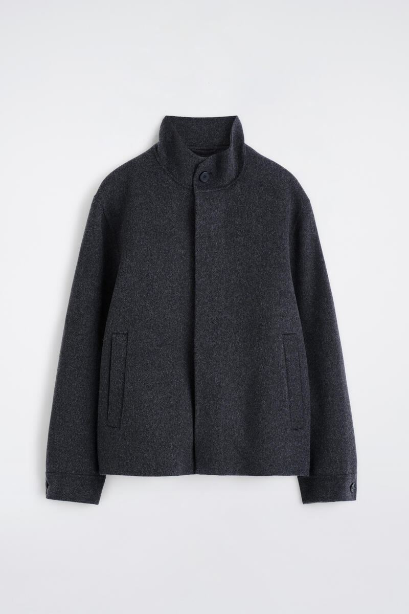 Double-Faced Wool Mock-Neck Jacket