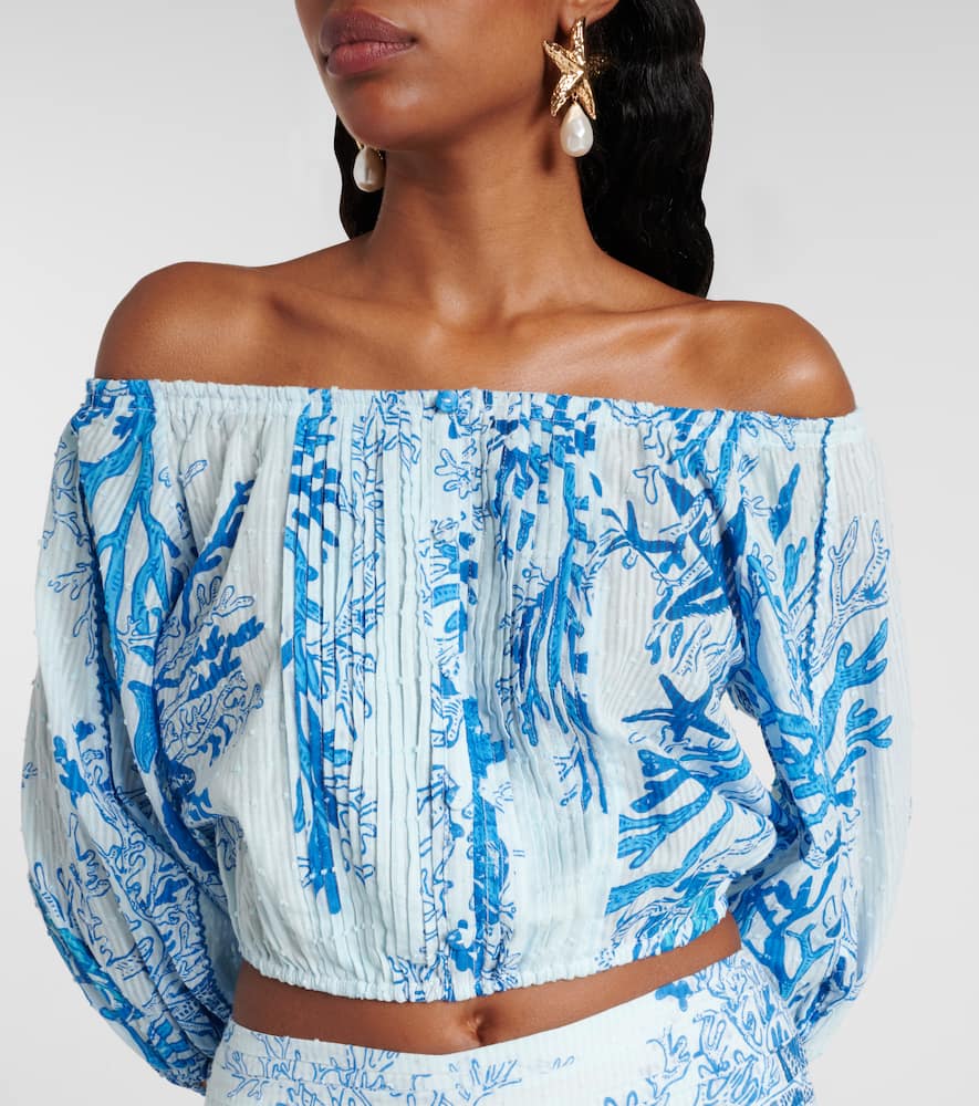 Bova printed off-shoulder cotton top