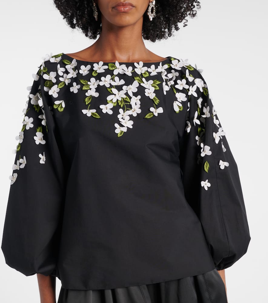 Floral-appliqué cotton-blend top