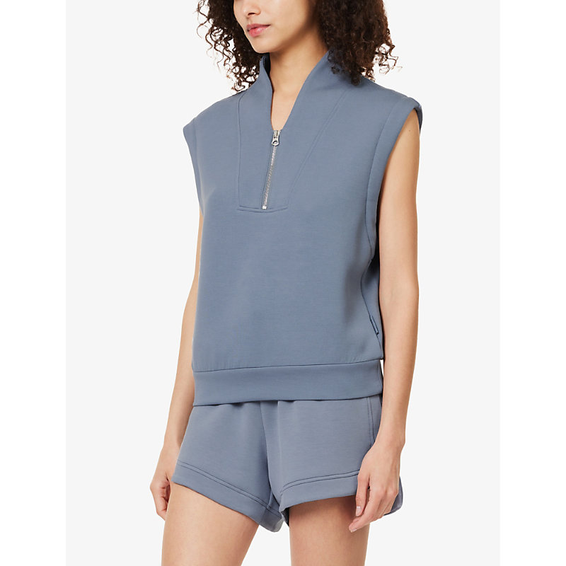 Womens Stone Blue Loretta Half-zip Stretch-jersey top XL