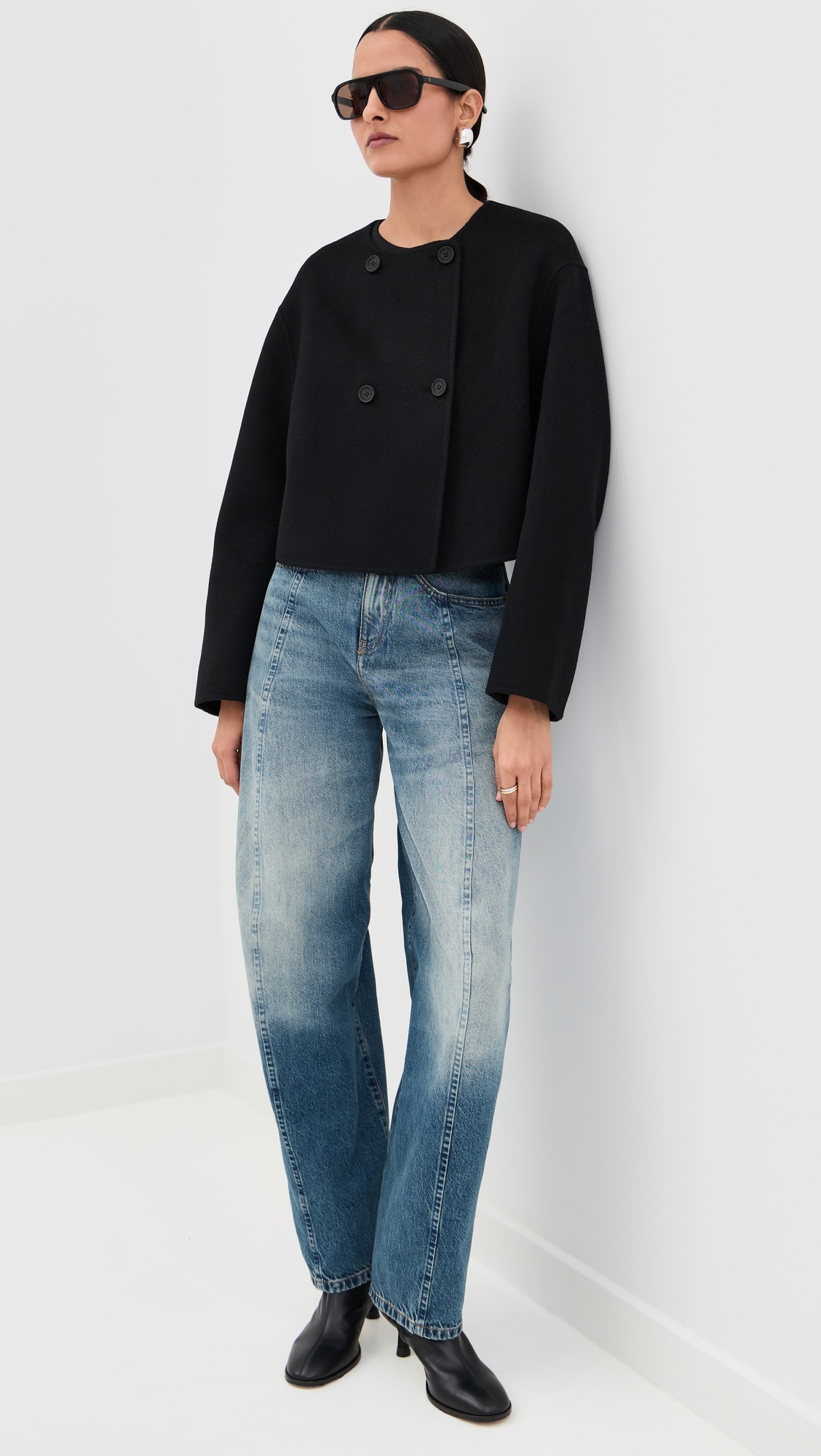 Floren Cropped Double Breasted Coat Black